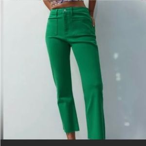 Zara Jeans | Zara ZW The Sailor Cropped Flare Jeans Size 2| Color: Green